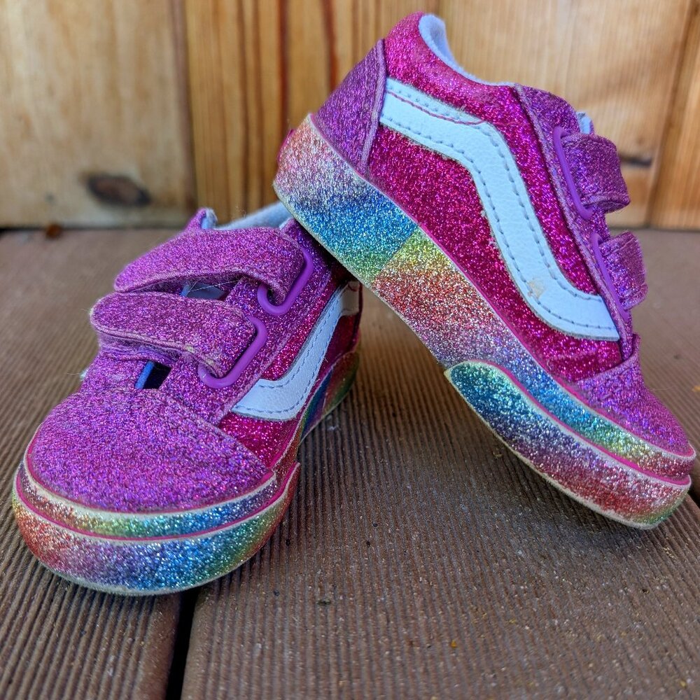 VANS Toddler Old Skool V Glitter Rainglow Size 4 GUC